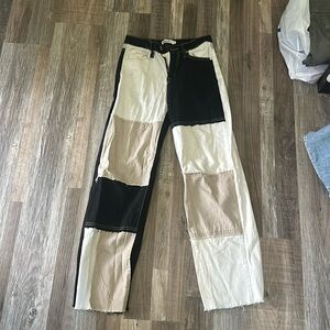 Rue 21 jeans patch work, cream, tan and black. (WILL IRON BEFORE SHIPPING)
